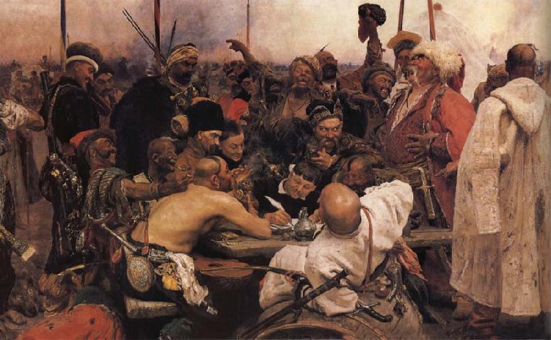 Ilya Repin The Zaporozhyz Cossachs Writting a Letter to the Turkish Sultan